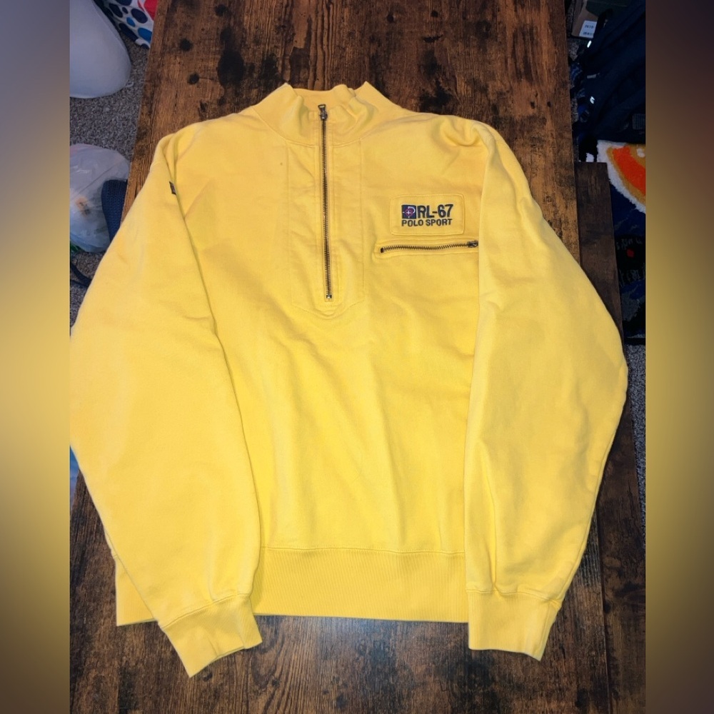 Vintage Ralph Lauren Polo Sport Sweatshirt L Quarter Zip Jacket Yellow‎ 90s
